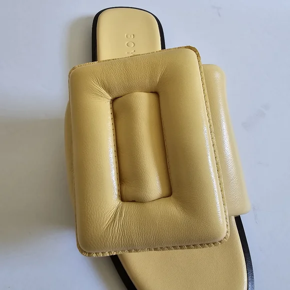 BOYY Leather Flat Sandals Size 39 Light Yellow